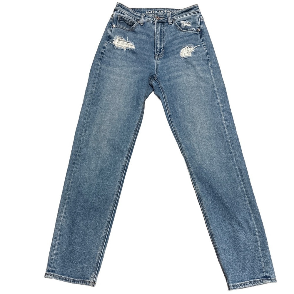 American Eagle Stretch High Rise Straight Leg Mom Jeans, size 0